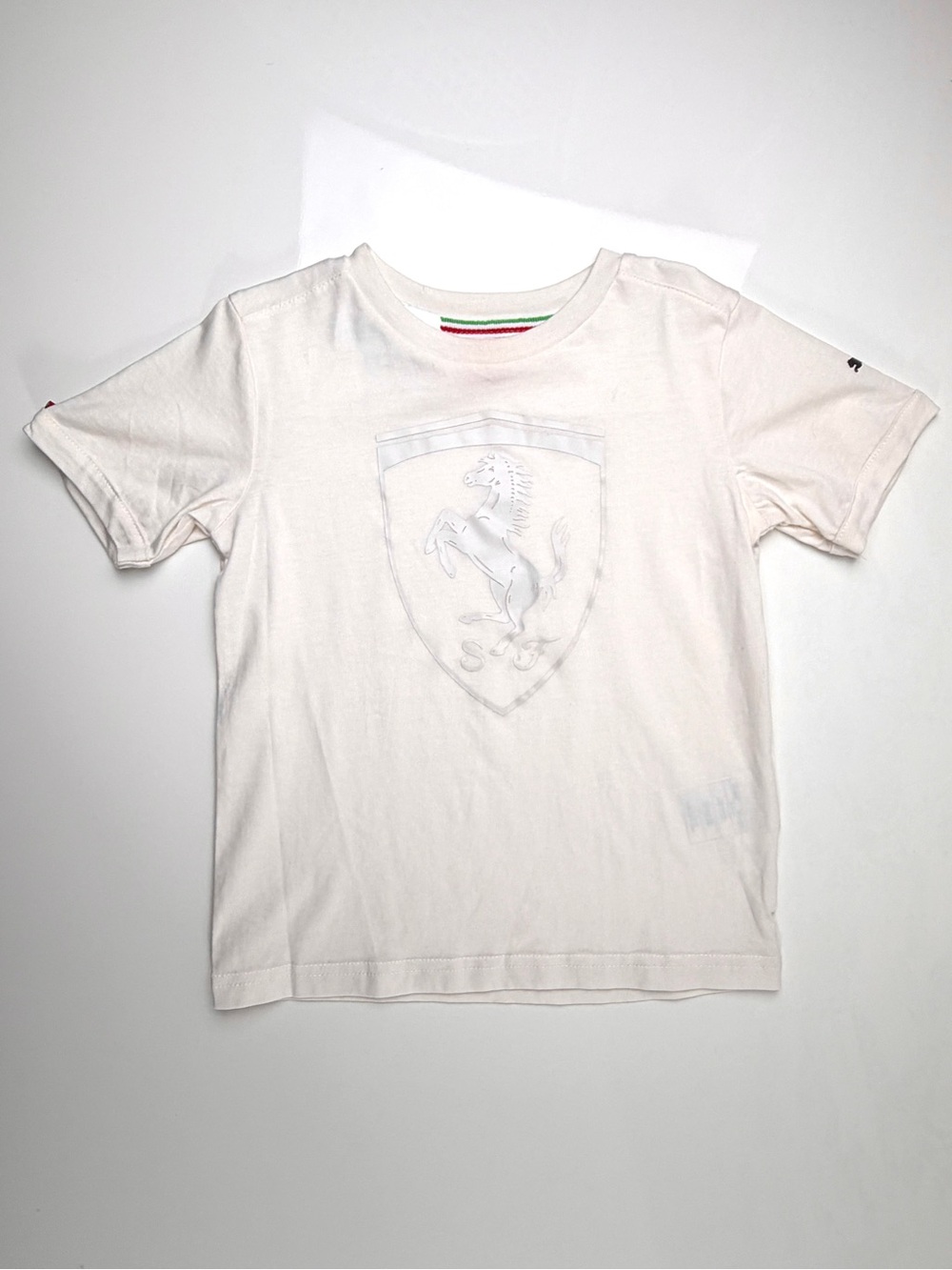 Puma x Scuderia Ferrari 100% Cotton White Big Shield Logo Tee, Szs 5-7 & S-M